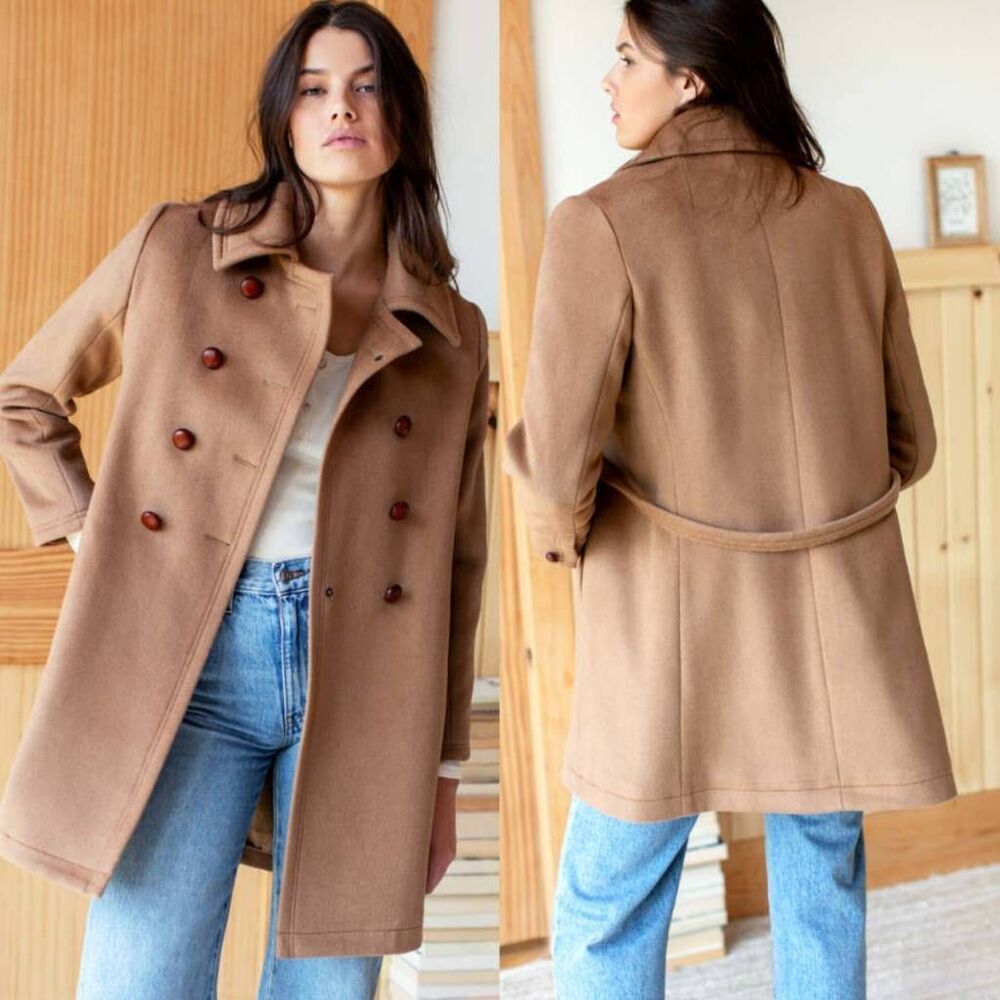 EMERSON FRY BON WOOL CASHMERE PEACOAT - CAMEL Size S $458